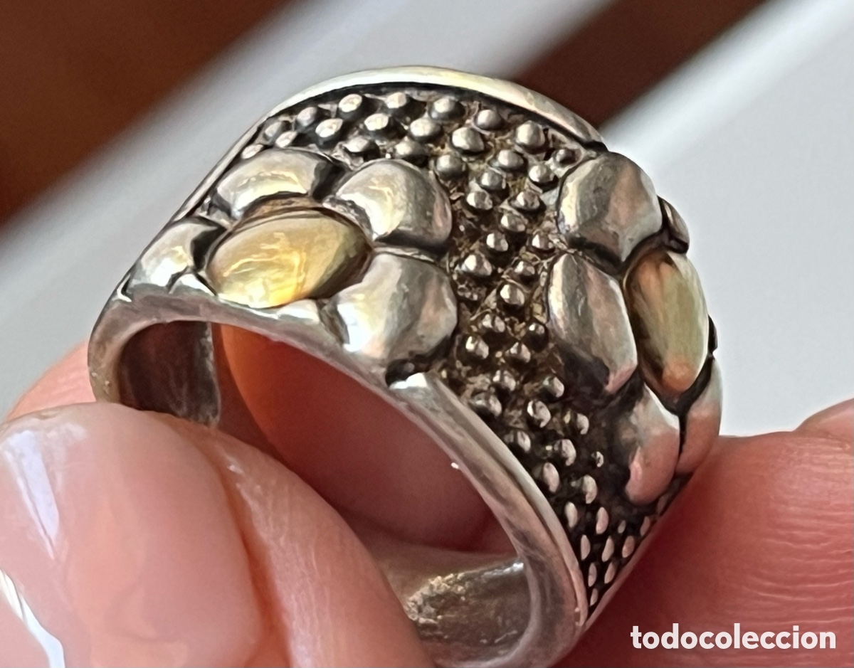 Joyeria: Original anillo base ancha de plata de ley (925) y oro