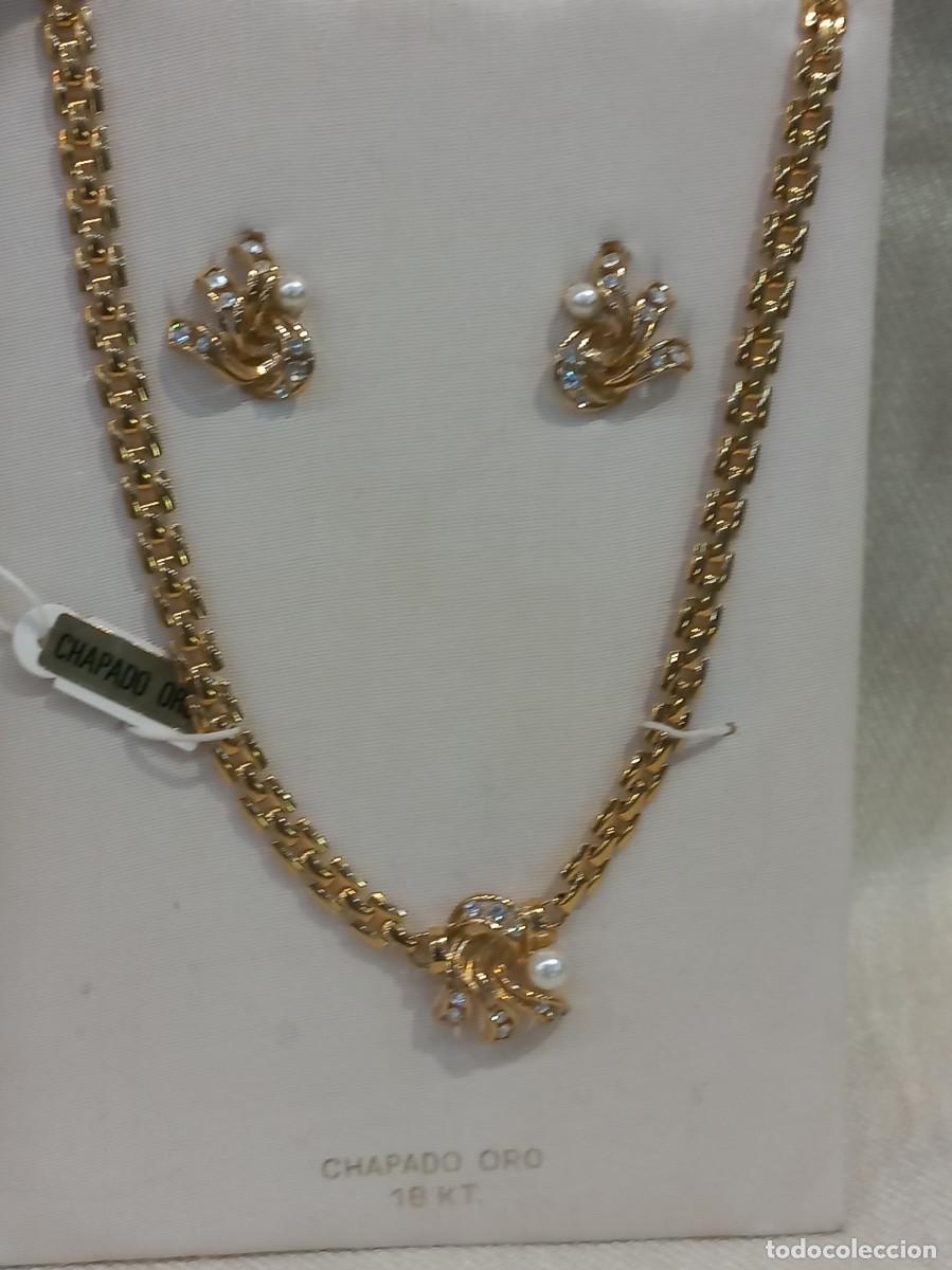 Joyeria: GARGANTILLA Y PENDIENTES (chapado) cadena malla-centro cristal y perla