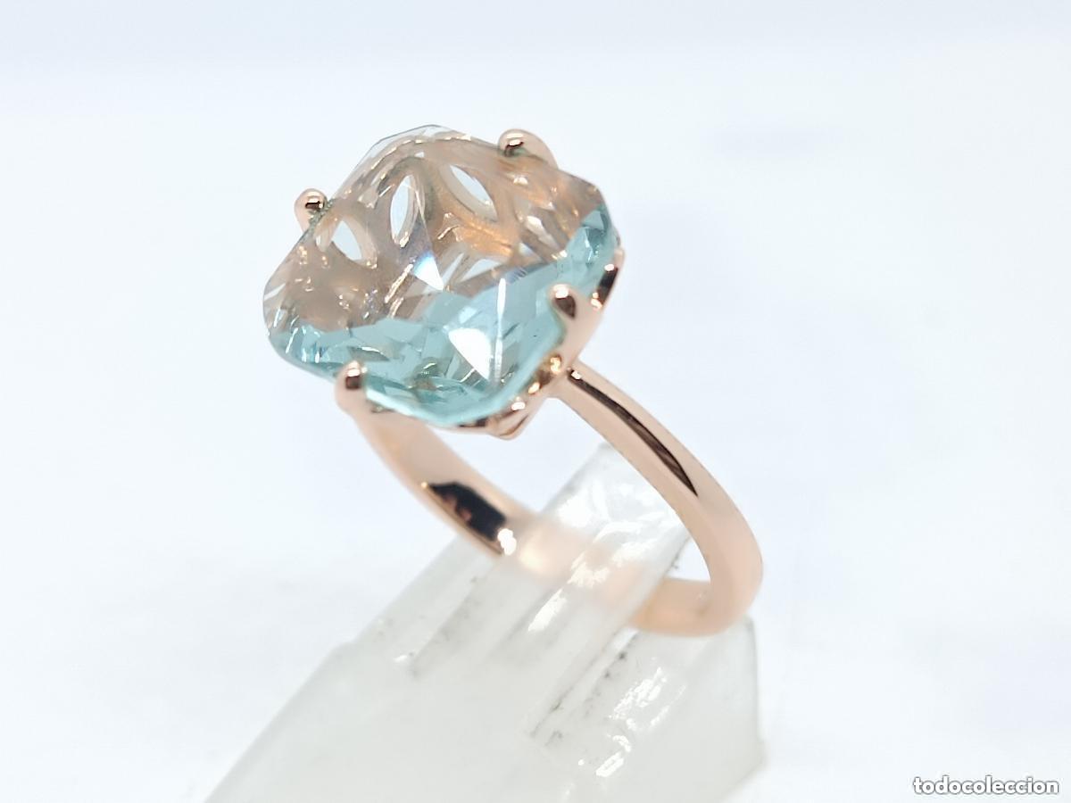 Schmuck: Hermoso anillo en oro de 14k con aguamarina tallada