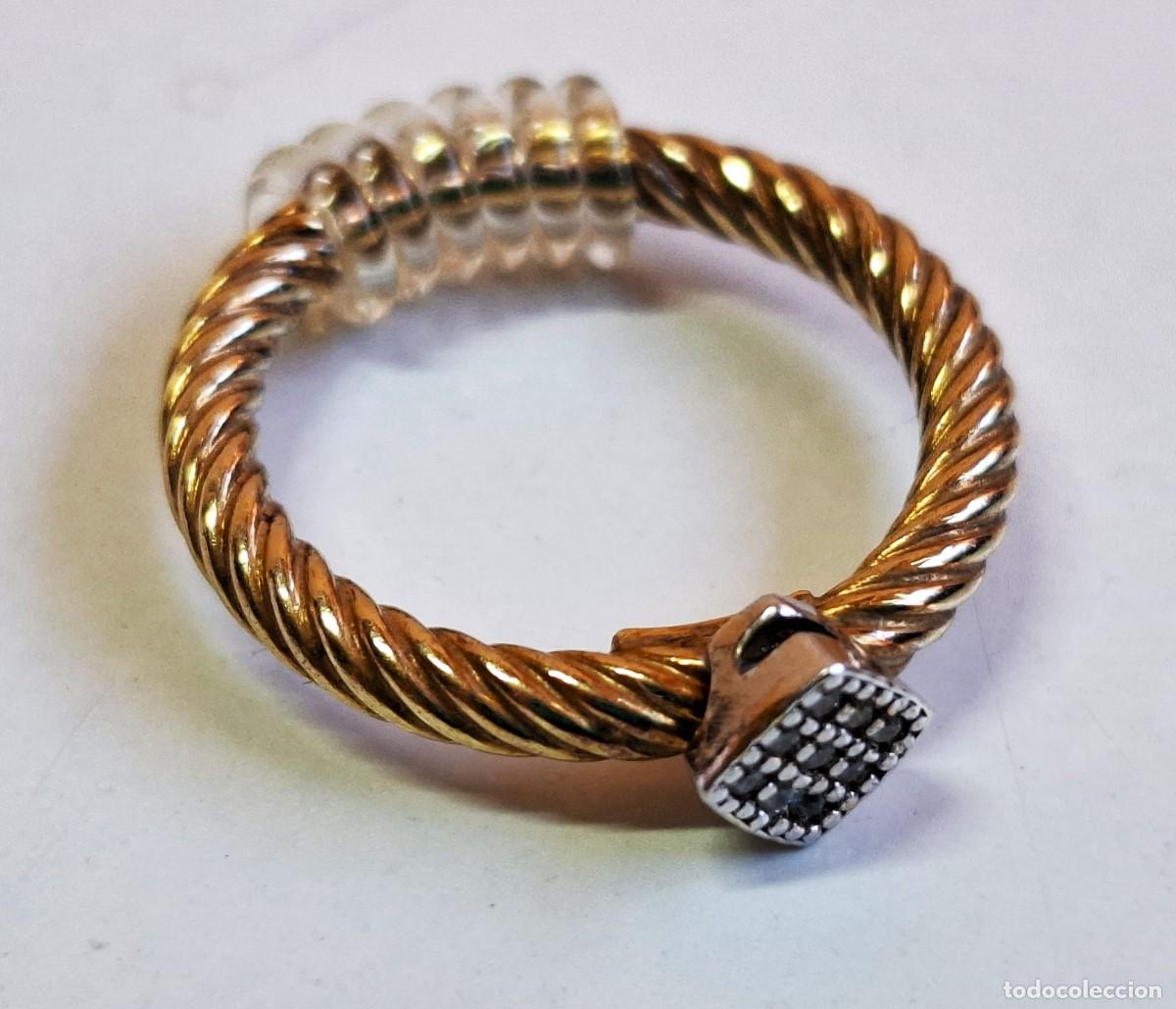 Jewelry: ANILLO DE PLATA 925 CON BA&Ntilde;O DE ORO Y CIRCONITAS - 3.09.GRAMOS - 18.MM ARO INTERNO