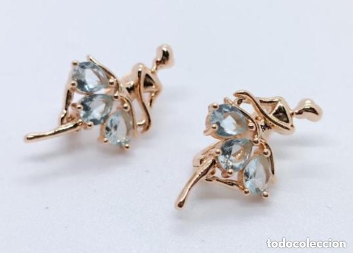 Jewelry: Preciosos pendientes con forma de bailarinas en oro de 14 quilates con aguamarinas engastadas