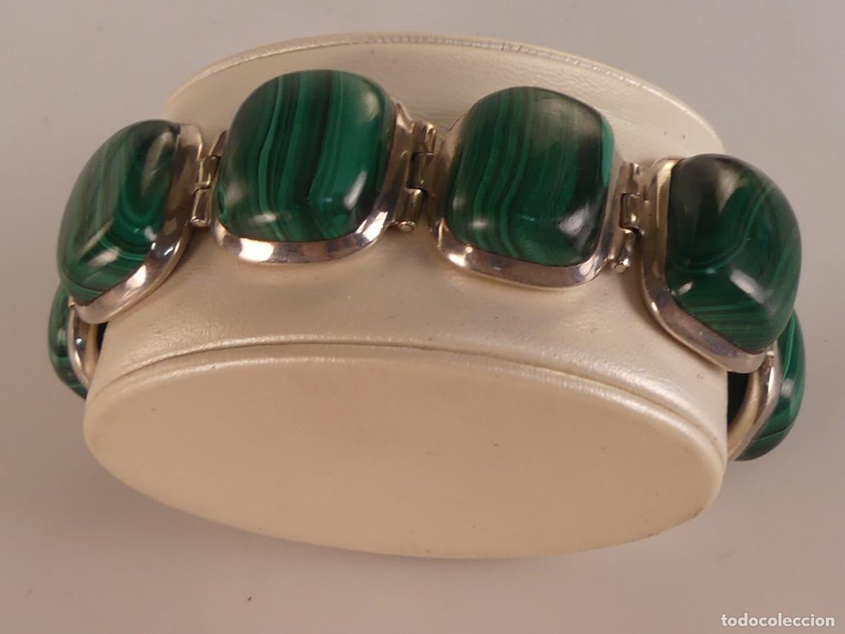 Jewelry: PRECIOSA PULSERA DE PLATA Y MALAQUITA PESO TOTAL 60,22 GRAMOS