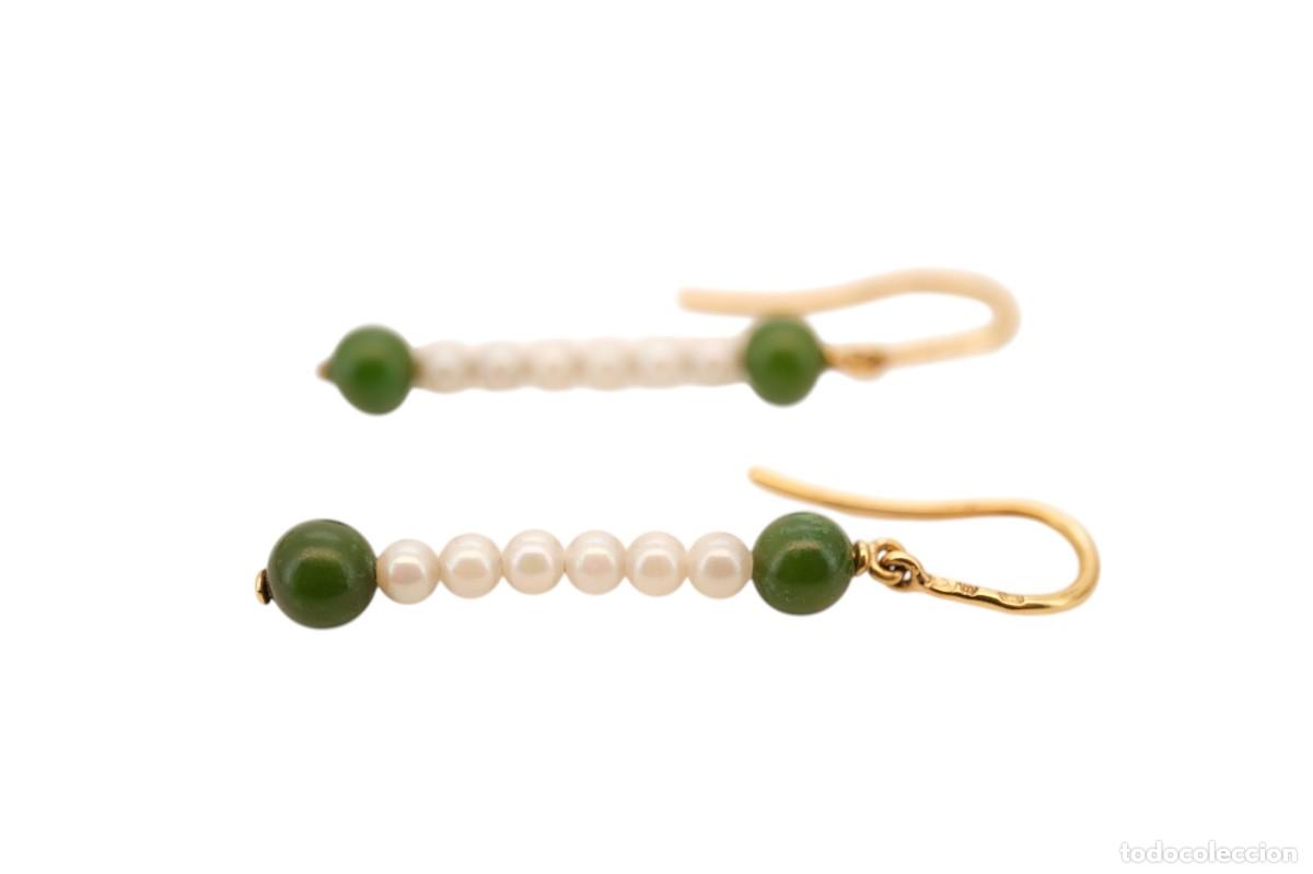 Joyeria: Pendientes de oro de 19,2 quilates con crisoprasas y perlas