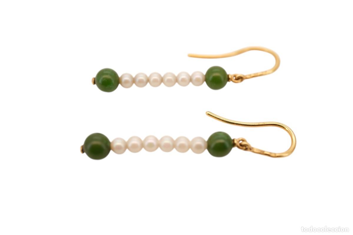 Joyeria: Pendientes de oro de 19,2 quilates con crisoprasas y perlas - Foto 2