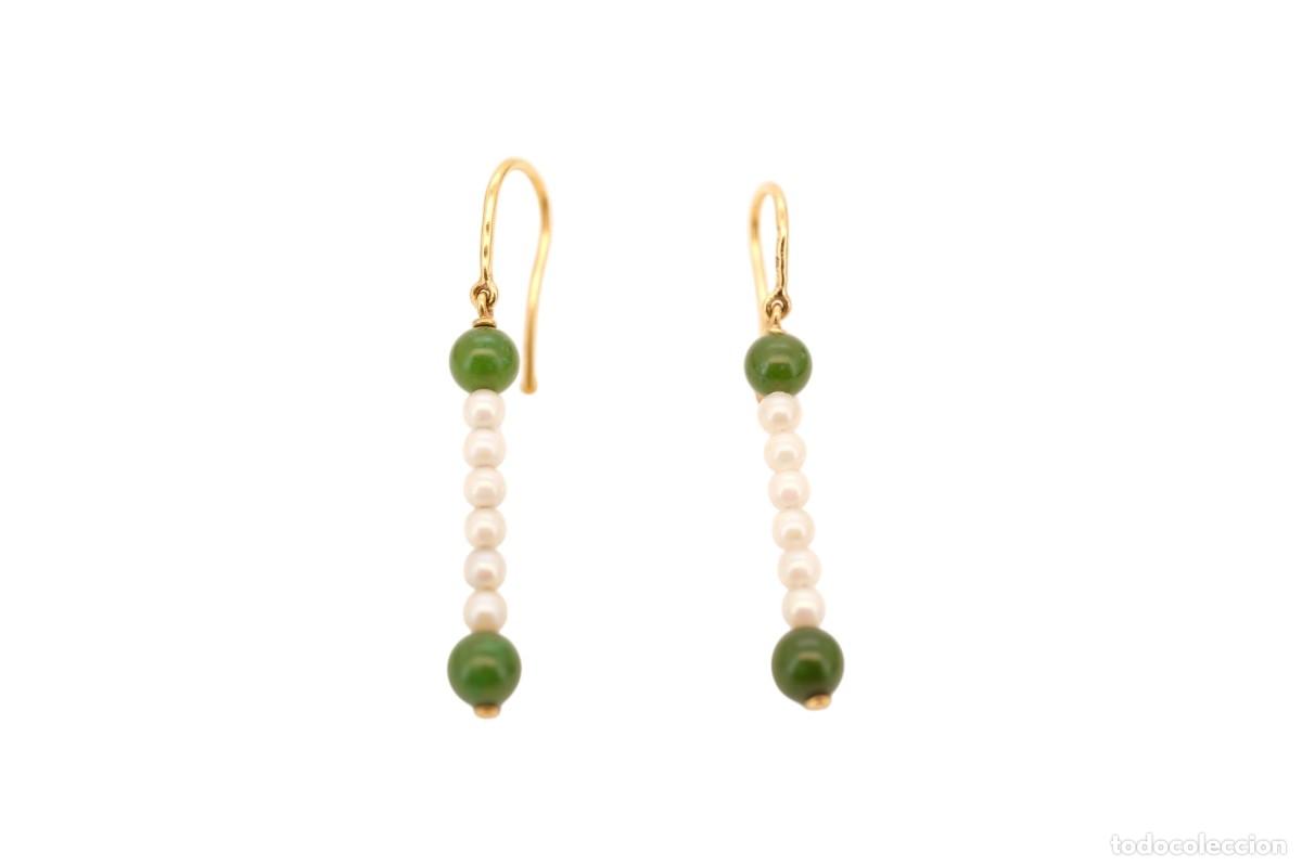 Joyeria: Pendientes de oro de 19,2 quilates con crisoprasas y perlas - Foto 3