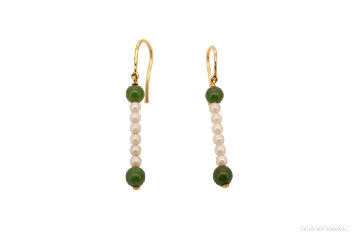 Joyeria: Pendientes de oro de 19,2 quilates con crisoprasas y perlas - Foto 4