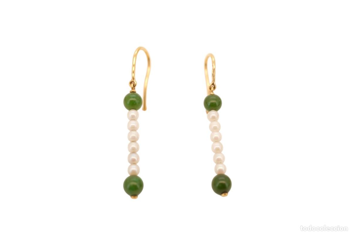 Joyeria: Pendientes de oro de 19,2 quilates con crisoprasas y perlas - Foto 5