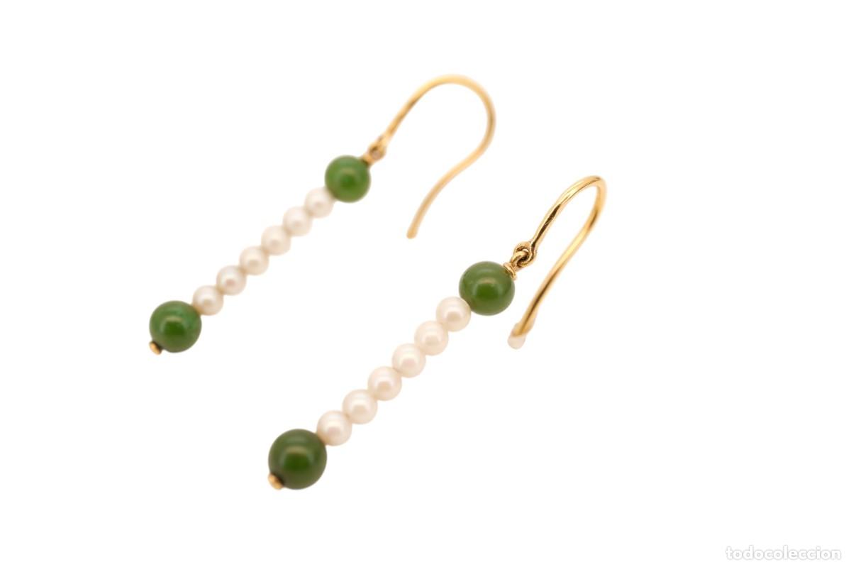 Joyeria: Pendientes de oro de 19,2 quilates con crisoprasas y perlas - Foto 6