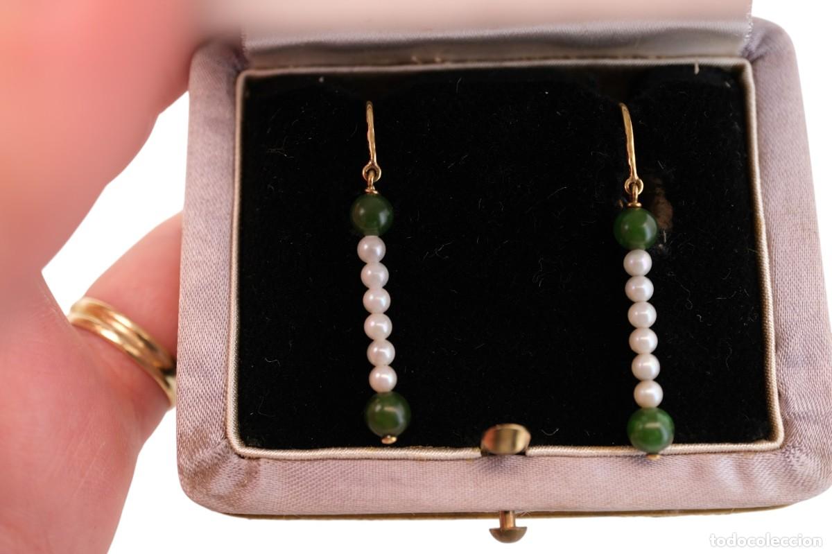 Joyeria: Pendientes de oro de 19,2 quilates con crisoprasas y perlas - Foto 10