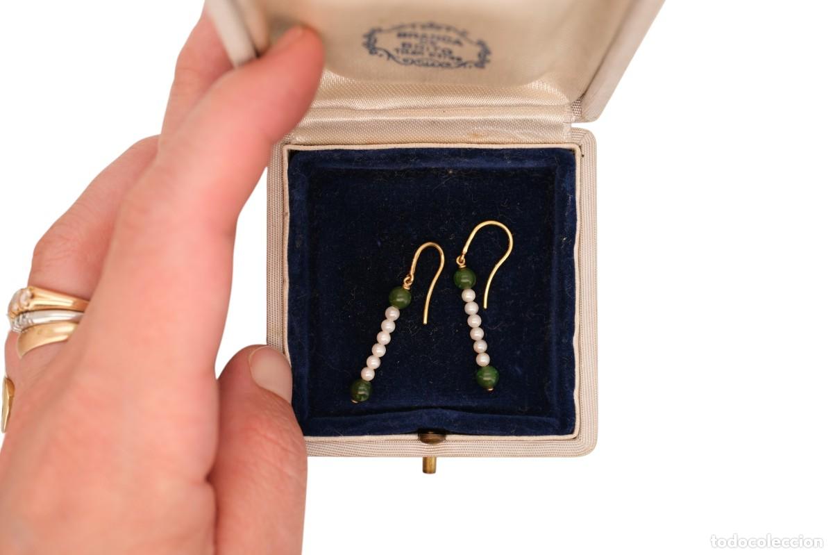 Joyeria: Pendientes de oro de 19,2 quilates con crisoprasas y perlas - Foto 11