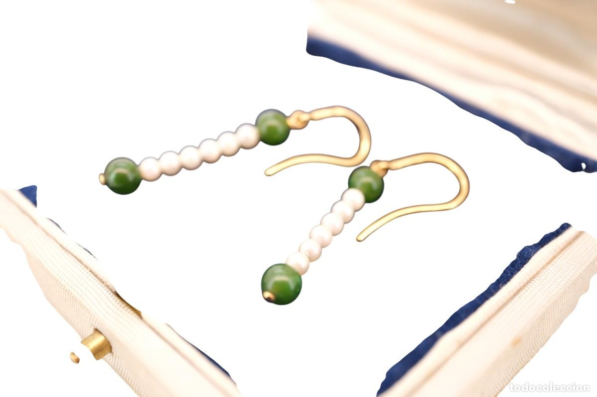 Joyeria: Pendientes de oro de 19,2 quilates con crisoprasas y perlas - Foto 12