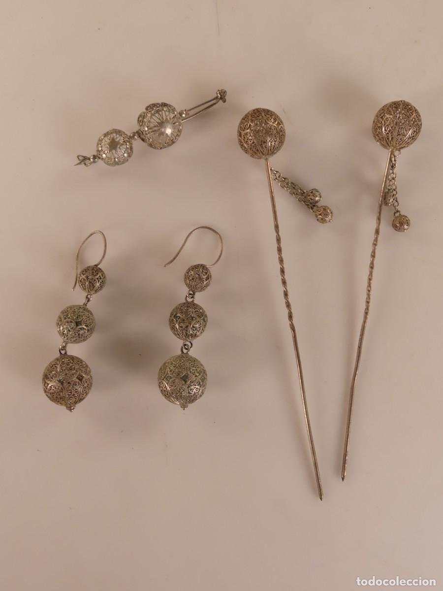 Jewelry: JUEGO DE PENDIENTES BROCHE Y AGUJAS DE PLATA ANTIGUA PESAN 39,35 GRAMOS