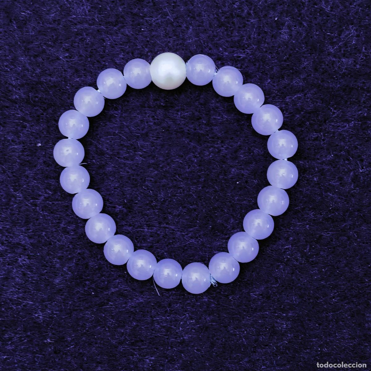 Jewelry: PULSERA ELASTICA PIEDRAS AZUL CLARA Y PERLA CULTIVADA.BOLA 8,50 MM
