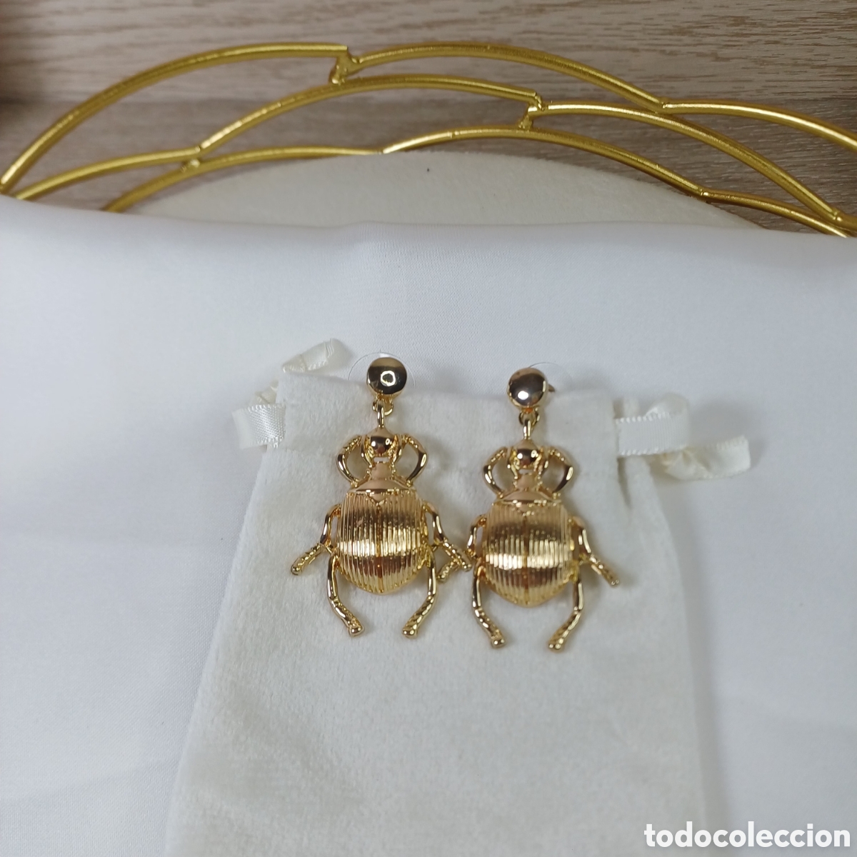 Jewelry: PENDIENTES ESCARABAJO EGIPCIO CHAPADO ORO 18 K