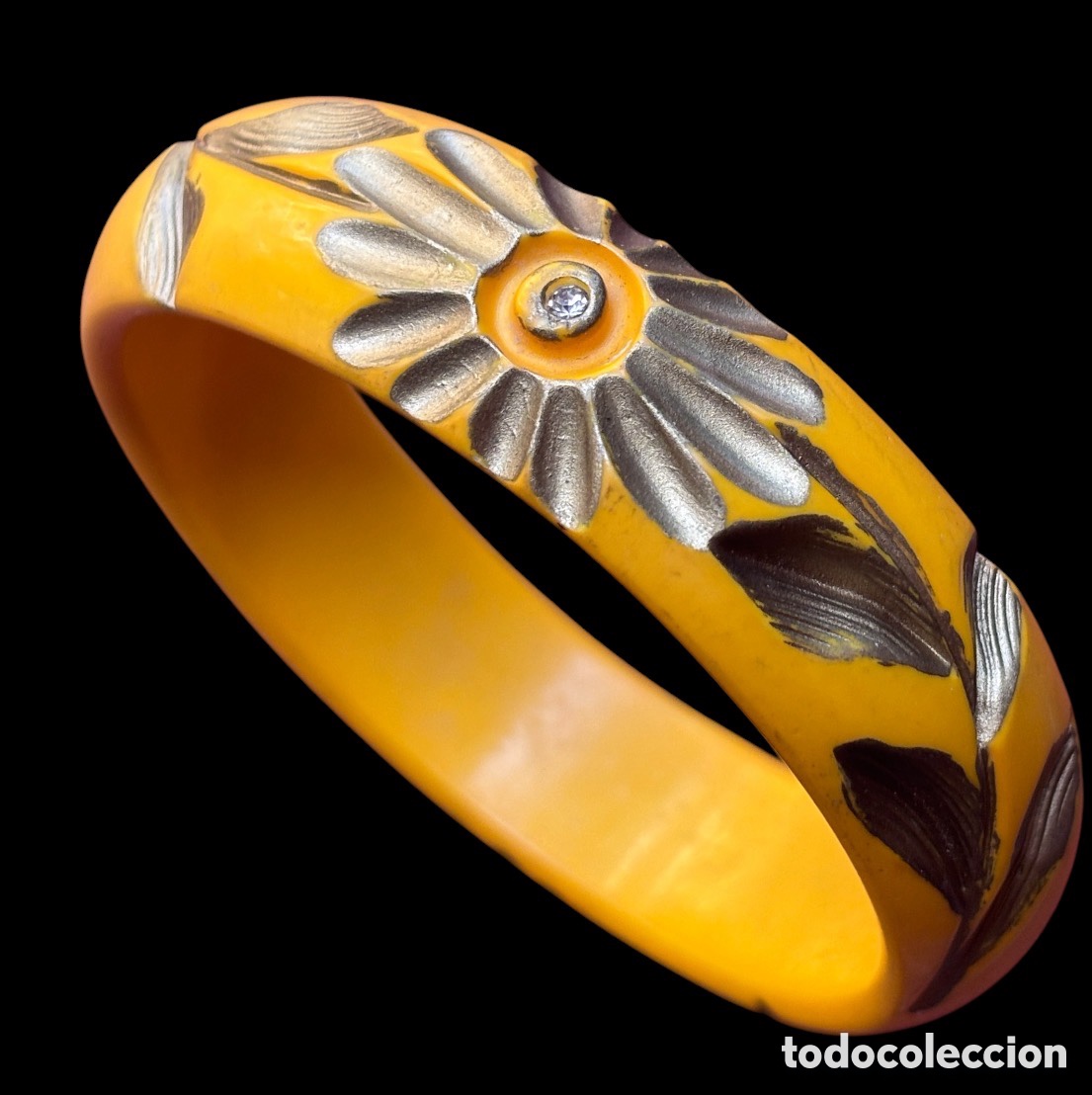 Jewelry: BRAZALETE LUCITA VINTAGE AMARILLO TALLADO CON BRILLANTES A&Ntilde;OS 40-50