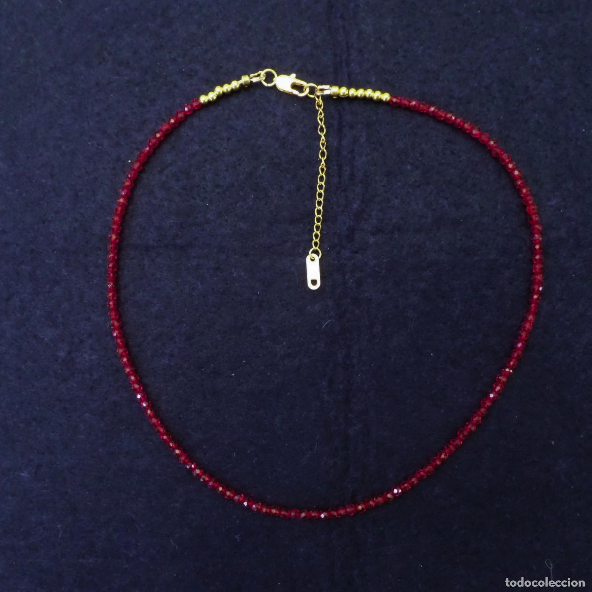 Gioielleria: GARGANTILLA RUBIS SWAROSKI ?? O ESPINELA FACETADOS 3 MM .ALPACA DORADA.MED. 41 - 48 CMS