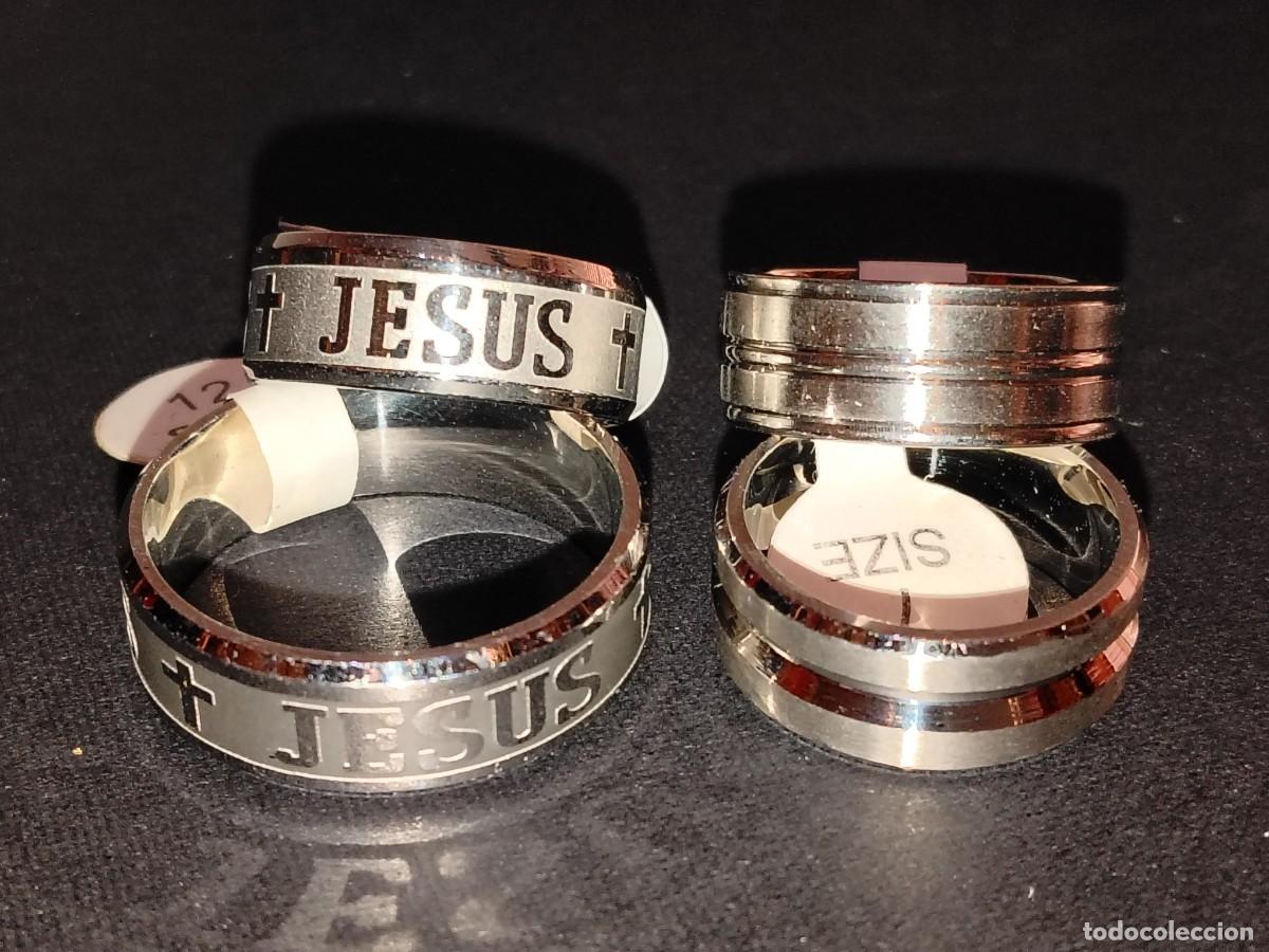 Joyeria: PACK DE 4 ANILLOS EN ACERO INOX ,LETRAS JESUS(N&ordm; 7,12,7,7)