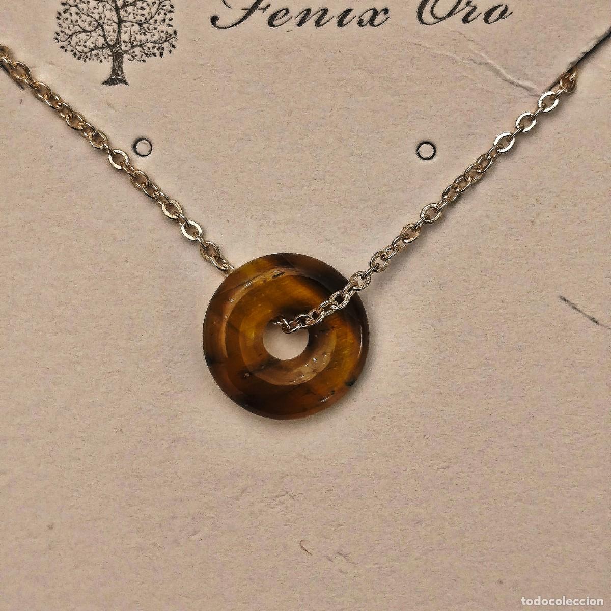 Joyeria: COLGANTE DONUT DE OJO TIGRE CON CADENA ACERO QUIRURGICO ORO. MED. CMS