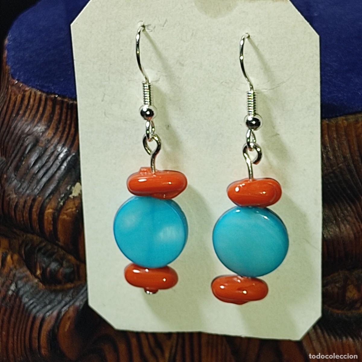 Joyeria: Pendientes de nacar celeste y cristal.Vintage. - Foto 1