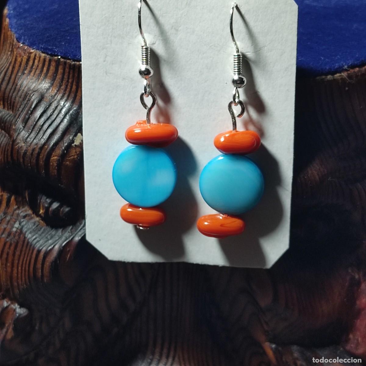Joyeria: Pendientes de nacar celeste y cristal.Vintage. - Foto 2