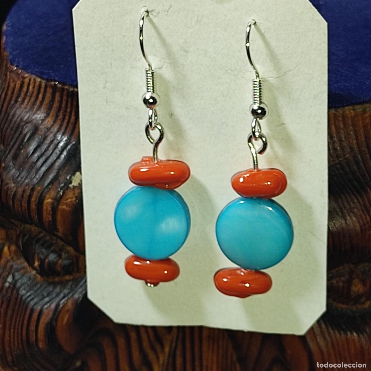 Joyeria: Pendientes de nacar celeste y cristal.Vintage. - Foto 4