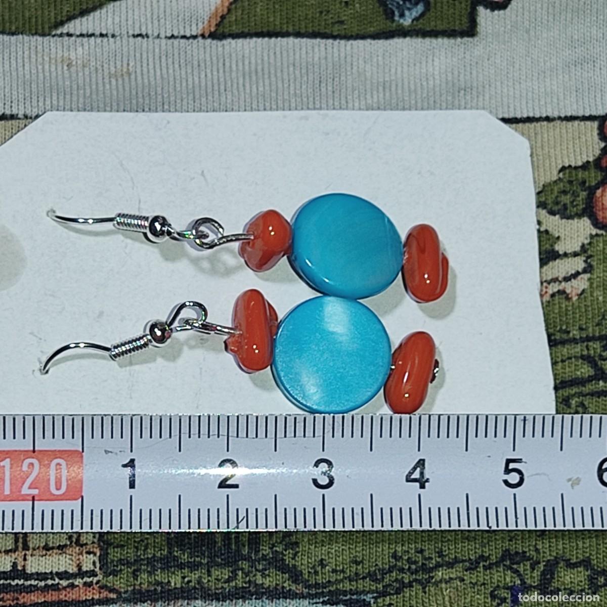 Joyeria: Pendientes de nacar celeste y cristal.Vintage. - Foto 5