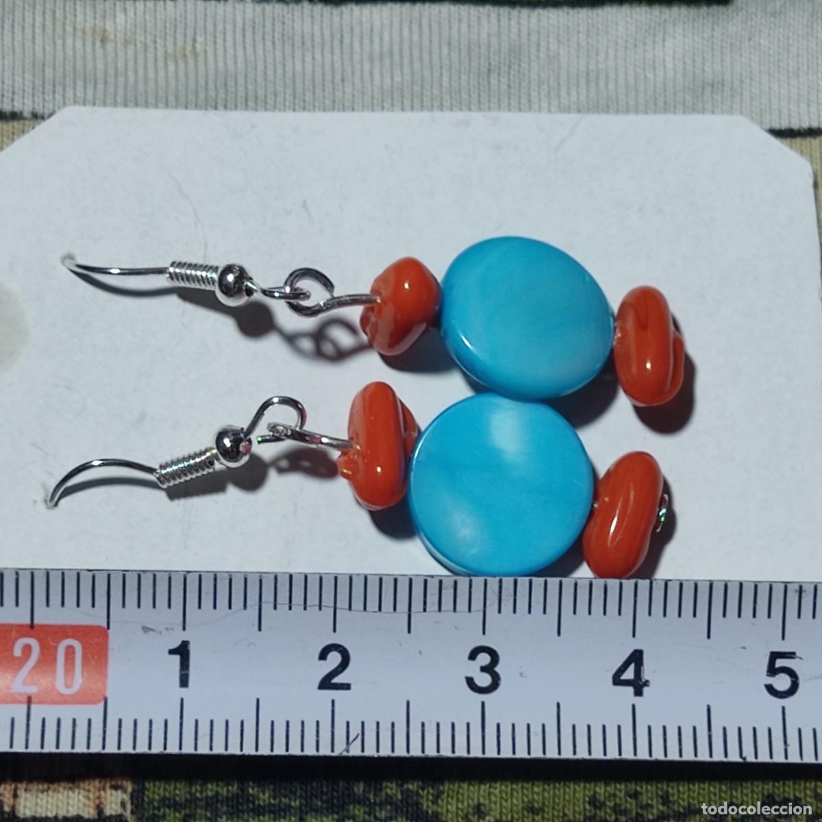 Joyeria: Pendientes de nacar celeste y cristal.Vintage. - Foto 6