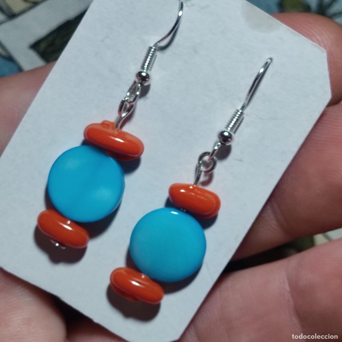 Joyeria: Pendientes de nacar celeste y cristal.Vintage. - Foto 8