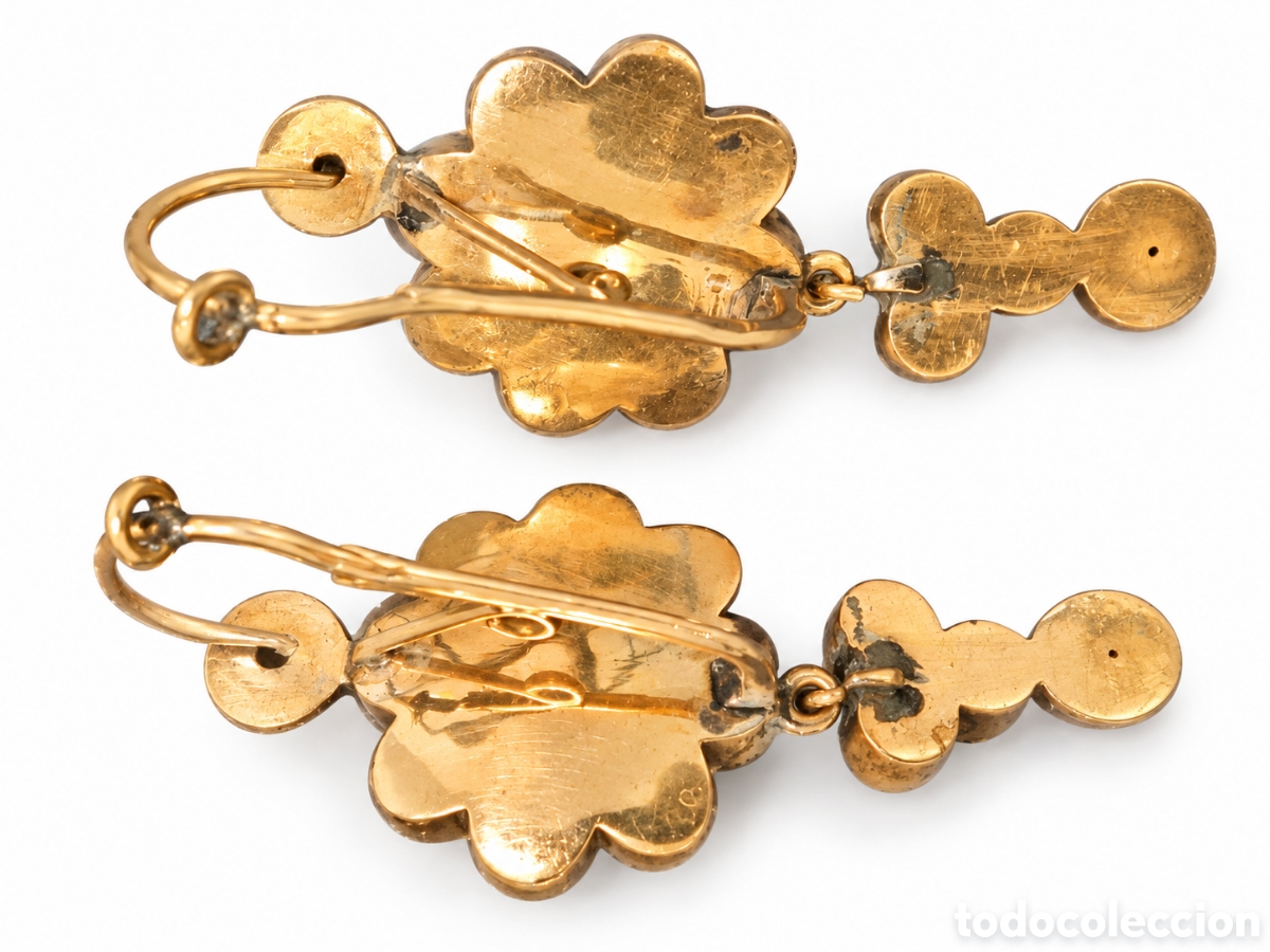 Joyeria: Pendientes antiguos xix de oro de 18K con perlas - Foto 2