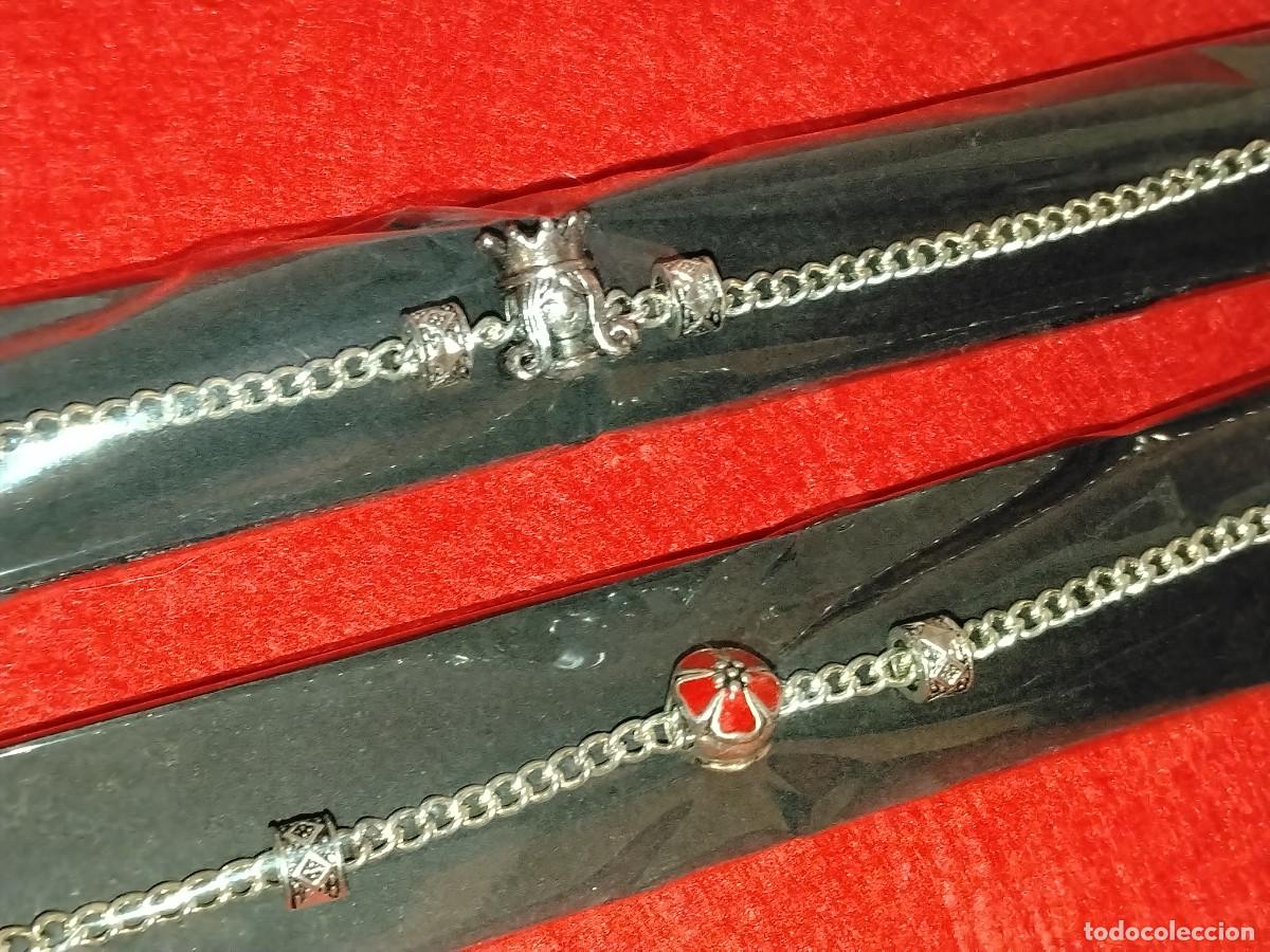 Joyeria: PRECIOSAS PULSERAS DISE&Ntilde;O REINA Y FLOR ROJA EN ACERO Y PLATA TIBETANA 18 Y 18 cm