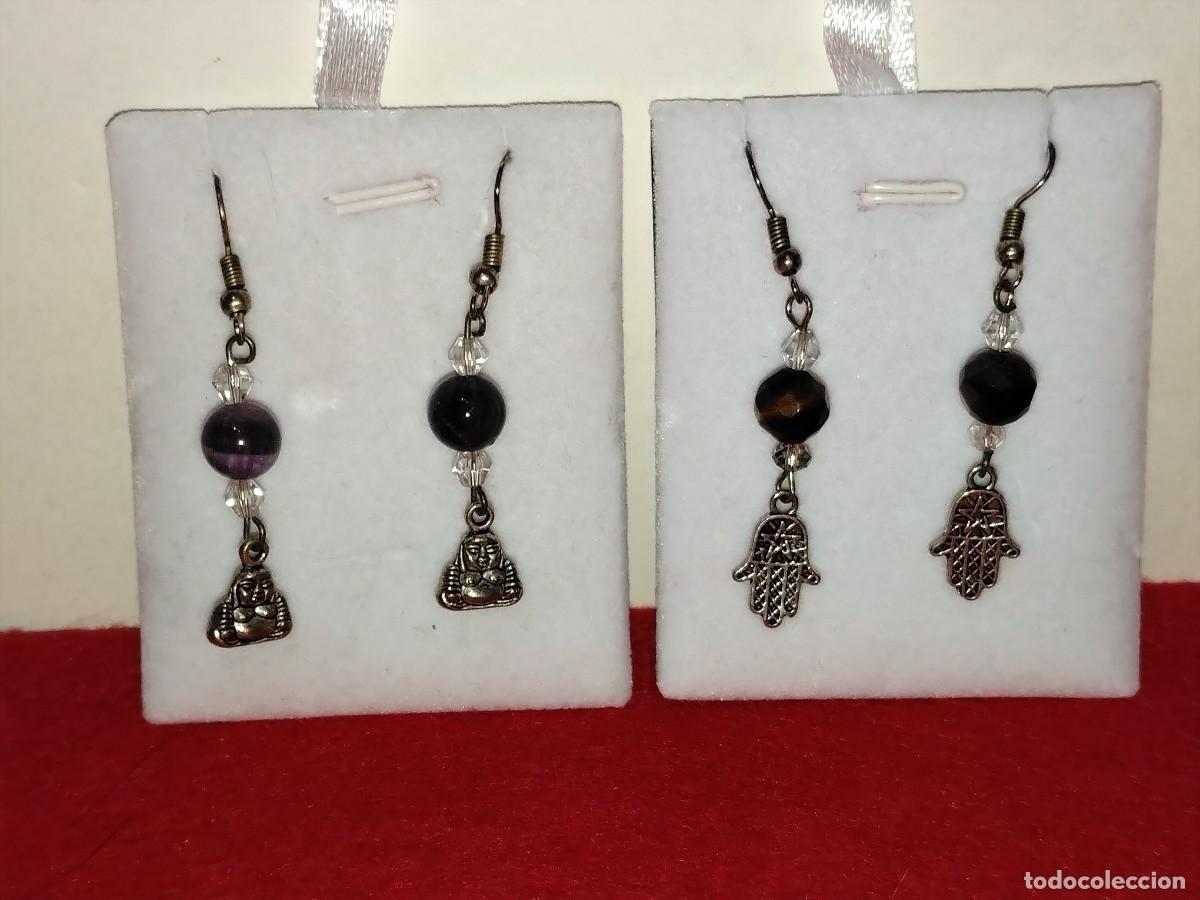 Schmuck: PRECIOSOS CONJUNTOS DE PENDIENTES EN PIEDRAS NATURALES AMATISTA Y OJO DE TIGRE EN PLATA TIBETANA