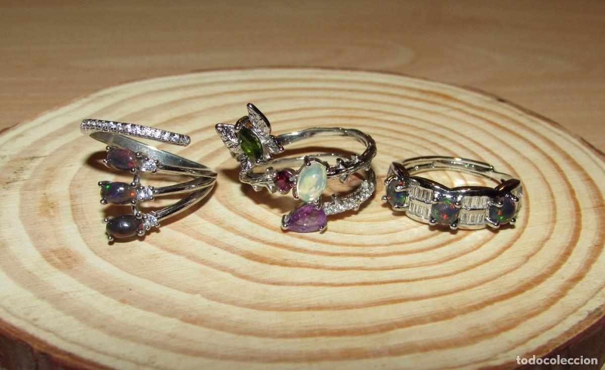 Joyeria: Lote colecci&oacute;n 3 anillos sortijas &oacute;palos - Foto 4