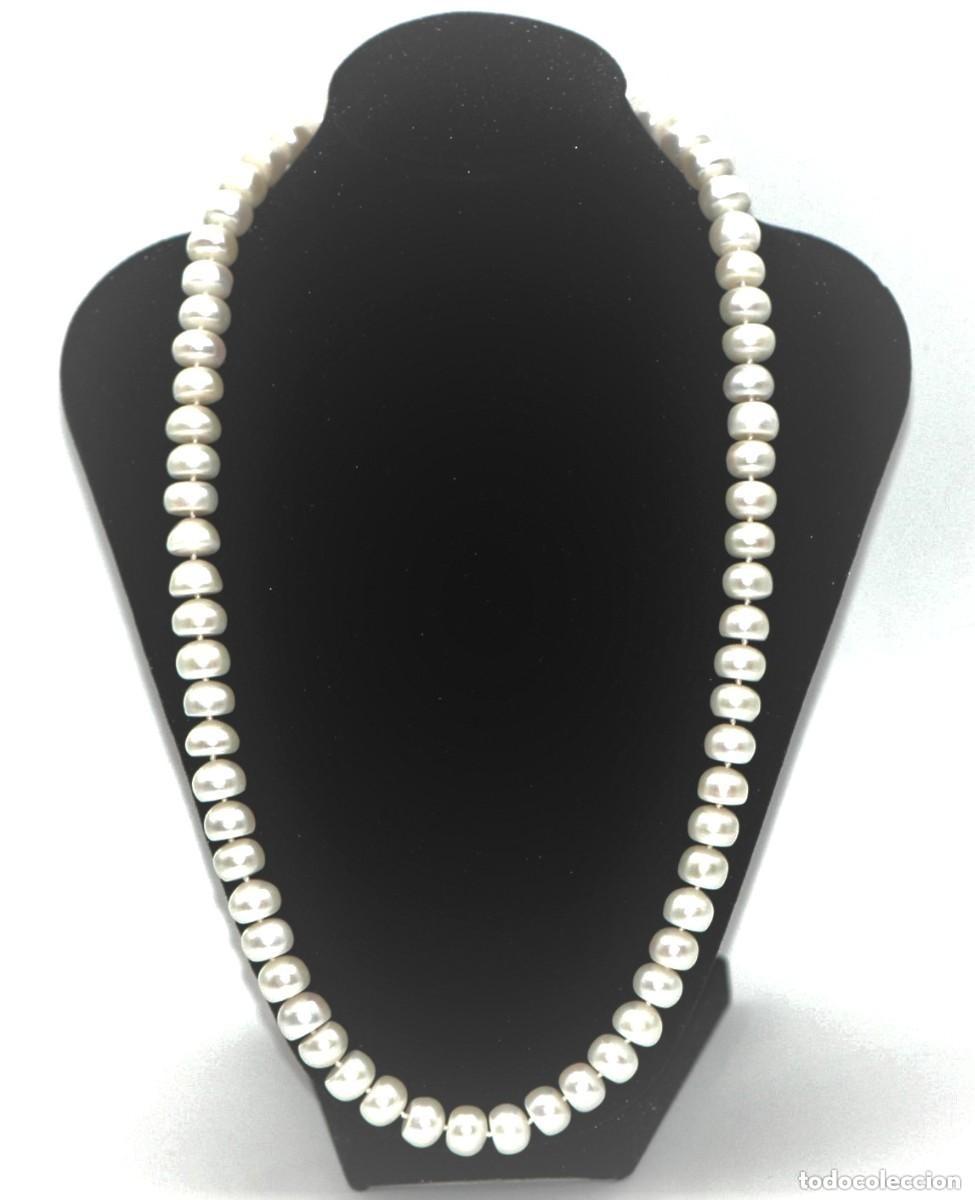 Schmuck: Collar perlas cultivadas naturales dise&ntilde;o &rdquo;achatado&rdquo;, broche Plata, 50cm