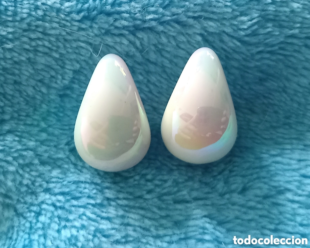 Gioielleria: Originales pendientes aretes perlados blancos, gota de agua 2cm. L. (Simil Perla sint&eacute;tica esmaltada