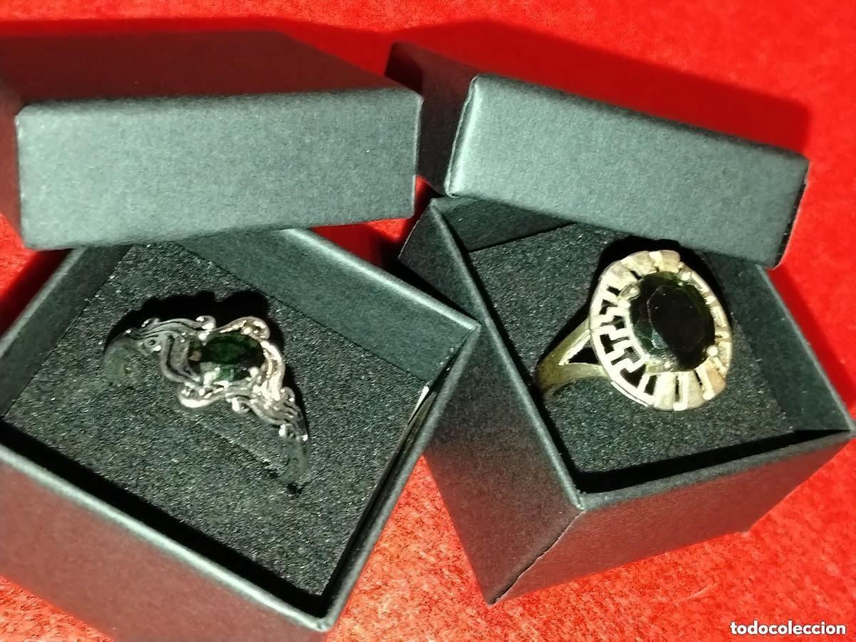 Gioielleria: PRECIOSO CONJUNTO DE 2 ANILLOS,ACERO INOX Y CIRCONITA VERDE ESMERALDA GRANDES DISE&Ntilde;ADORES-N&ordm; 20 Y 16