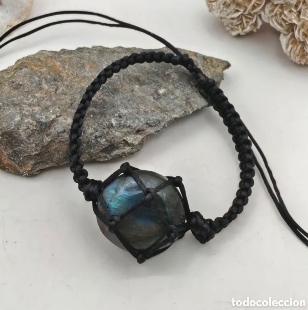 Joyeria: Pulsera Mineral Labradorita Macram&eacute; Negro - Foto 1