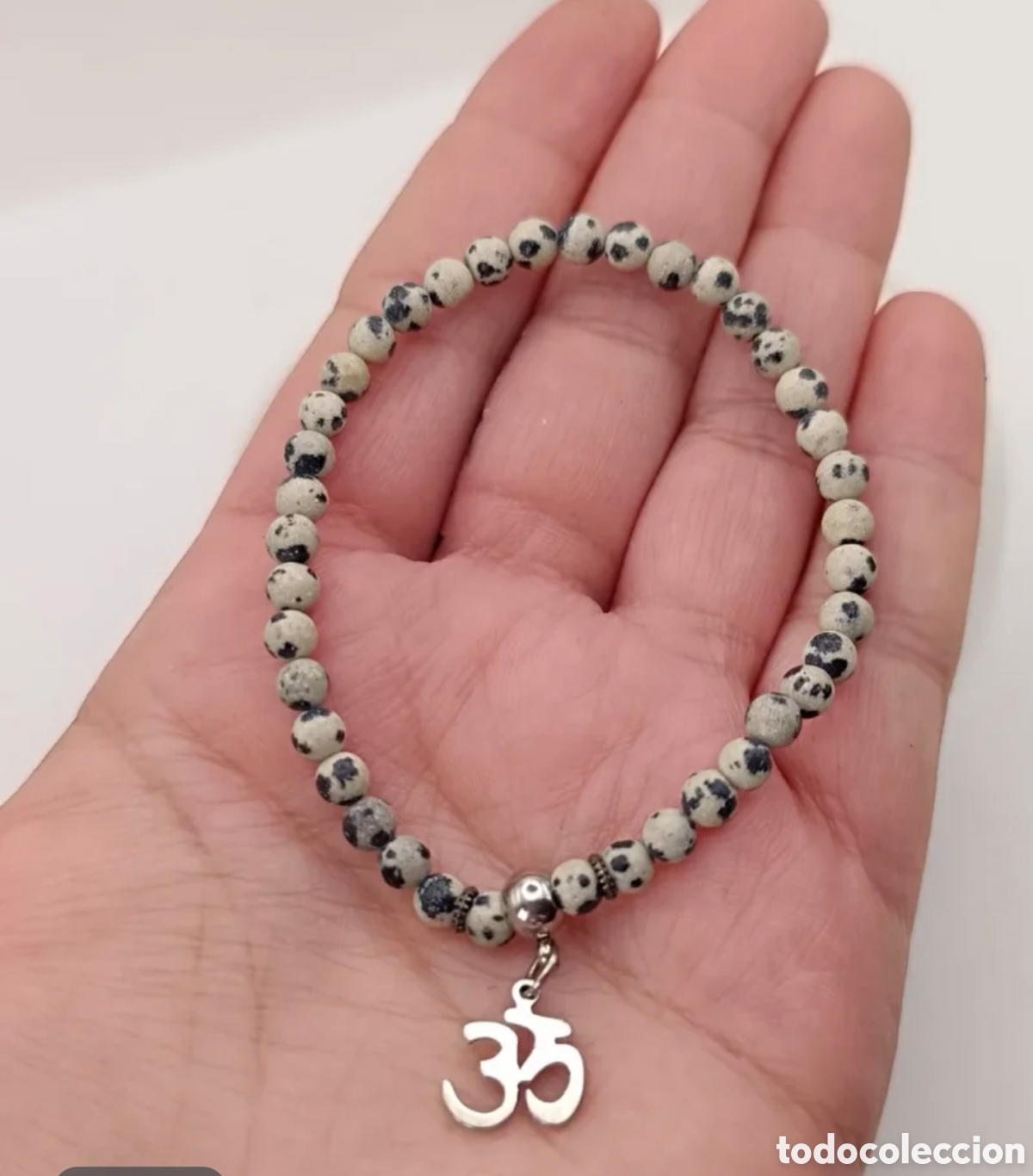 Joyeria: Pulsera Jaspe D&aacute;lmata 4mm con Charm Om - Foto 2