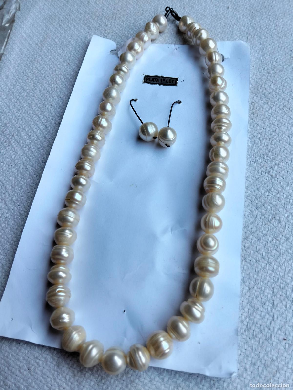 Joalharia: Collar y pendientes vintage color blanco cuentas perlas de r&iacute;o y plata de ley elegante