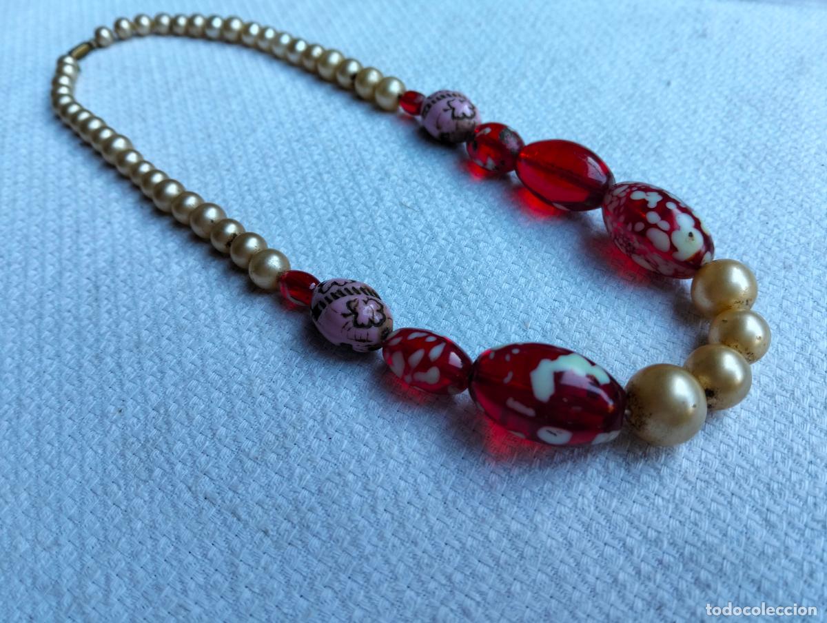 Joalharia: Collar vintage color blanco rojo cuentas cristal murano perlas perlitas bisuter&iacute;a a&ntilde;os 50
