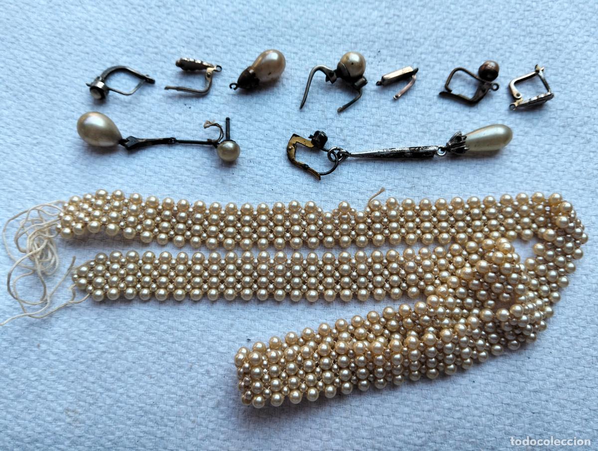 Joalharia: Lote pendientes collar perlas metal o plata perlitas incompletos rotos bisuter&iacute;a repuestos
