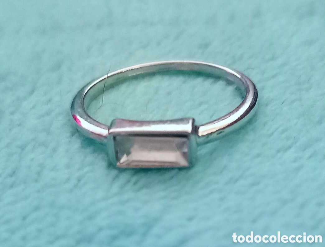 Joalharia: Original anillo plateado geom&eacute;tricos incrustaci&oacute;n brillante rectangular 17mm di&aacute;m. Muy bonito