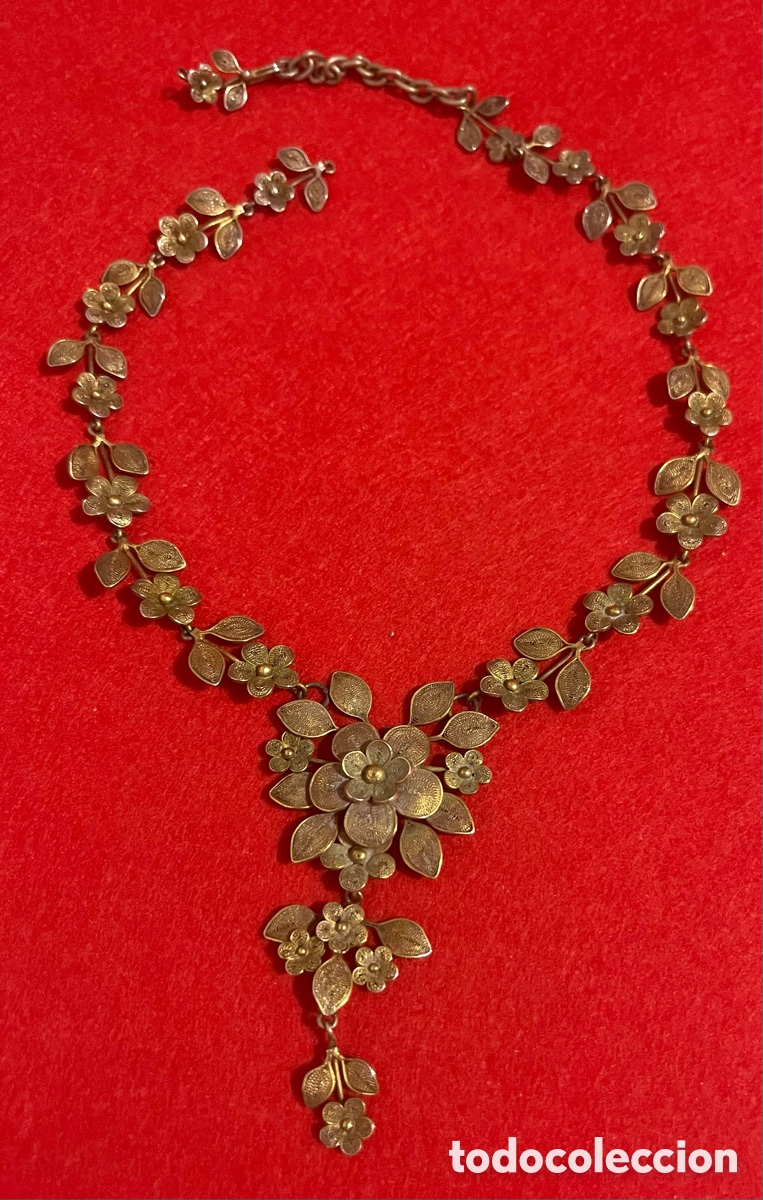 Joyeria: Precioso Collar-gargantilla de &eacute;poca, Modernista, en plata de ley sobredorada