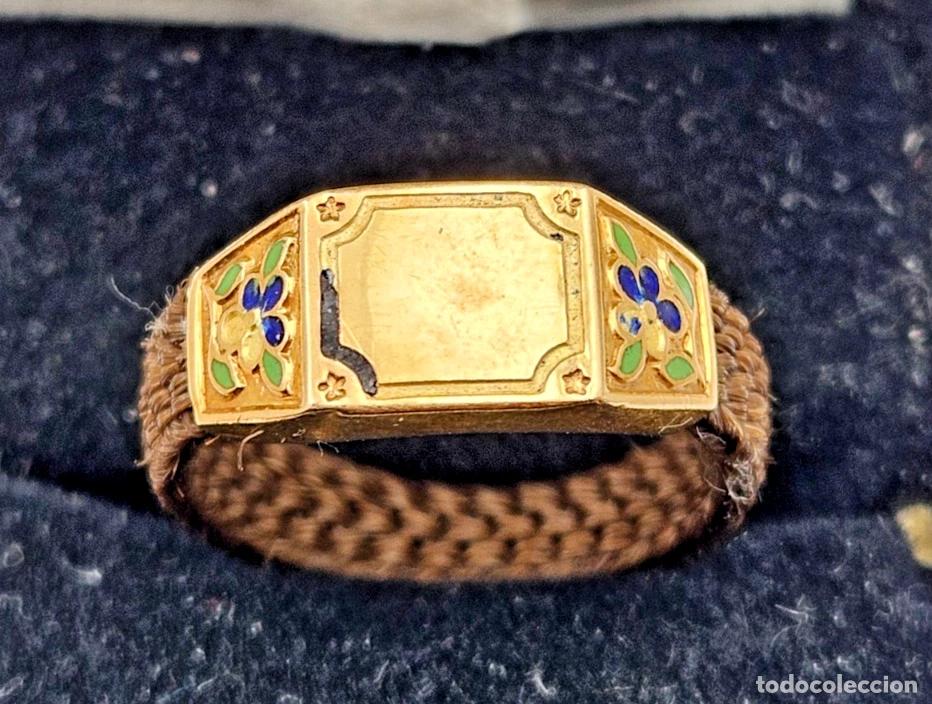 Joyeria: XIX SIECLE BAGUE CHEVEUX EN OR 18K DECOR FLORAL EMAILLE TETE AIGLE T9 59/60