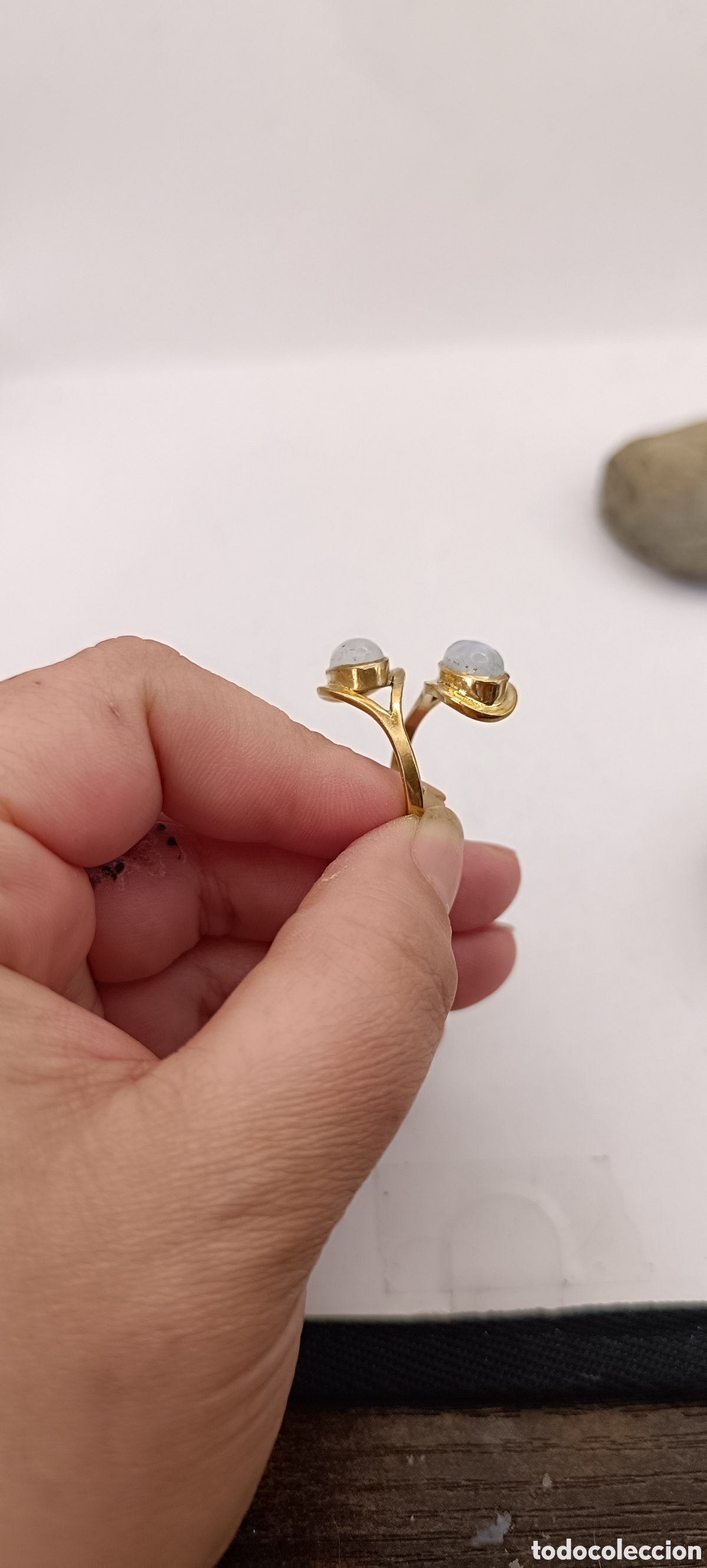Joyeria: Anillo Doble de Piedra Luna de Bronce - Foto 3