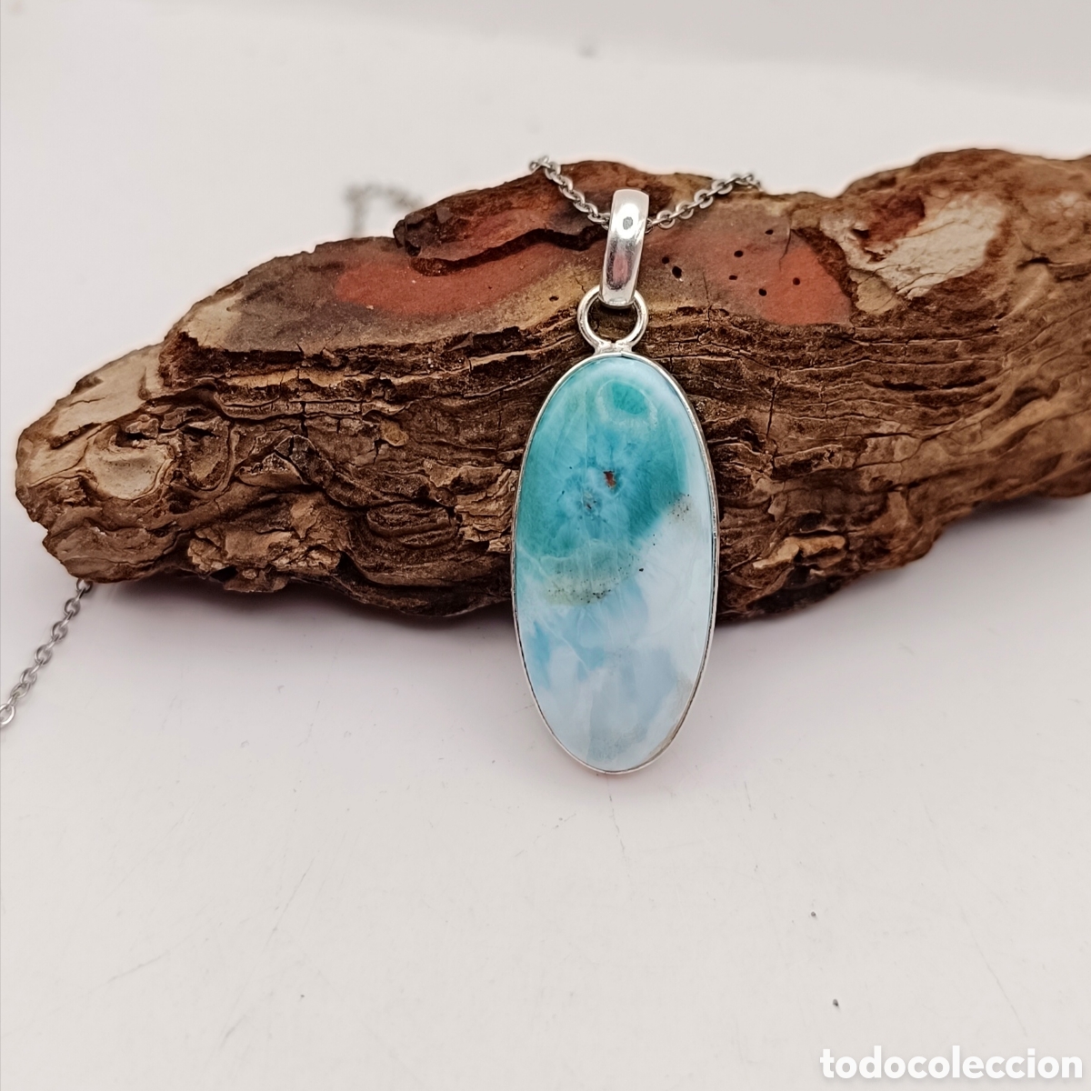 Jewelry: Collar mineral de larimar natural en Plata de Ley 925