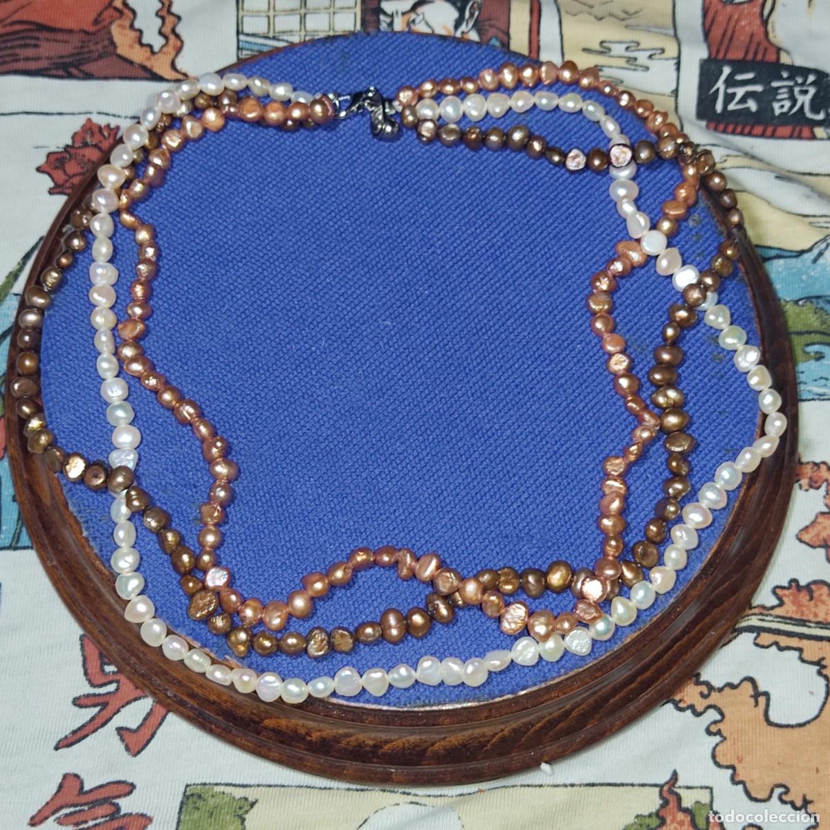Joyeria: Collar 3 hilos de perlas de rio barrocas 3 colores.Vintage.