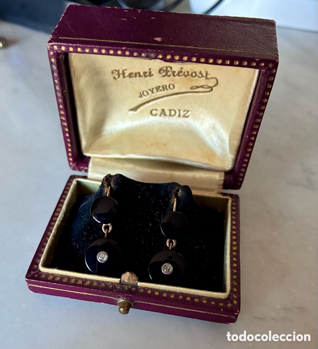 Joyeria: Pendientes de luto en caja original joyer&iacute;a Prevost C&aacute;diz