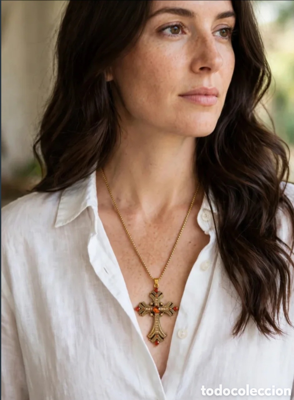 Joyeria: Collar Cruz G&oacute;tica &Aacute;mbar y Dorada Vintage Boho - Foto 4
