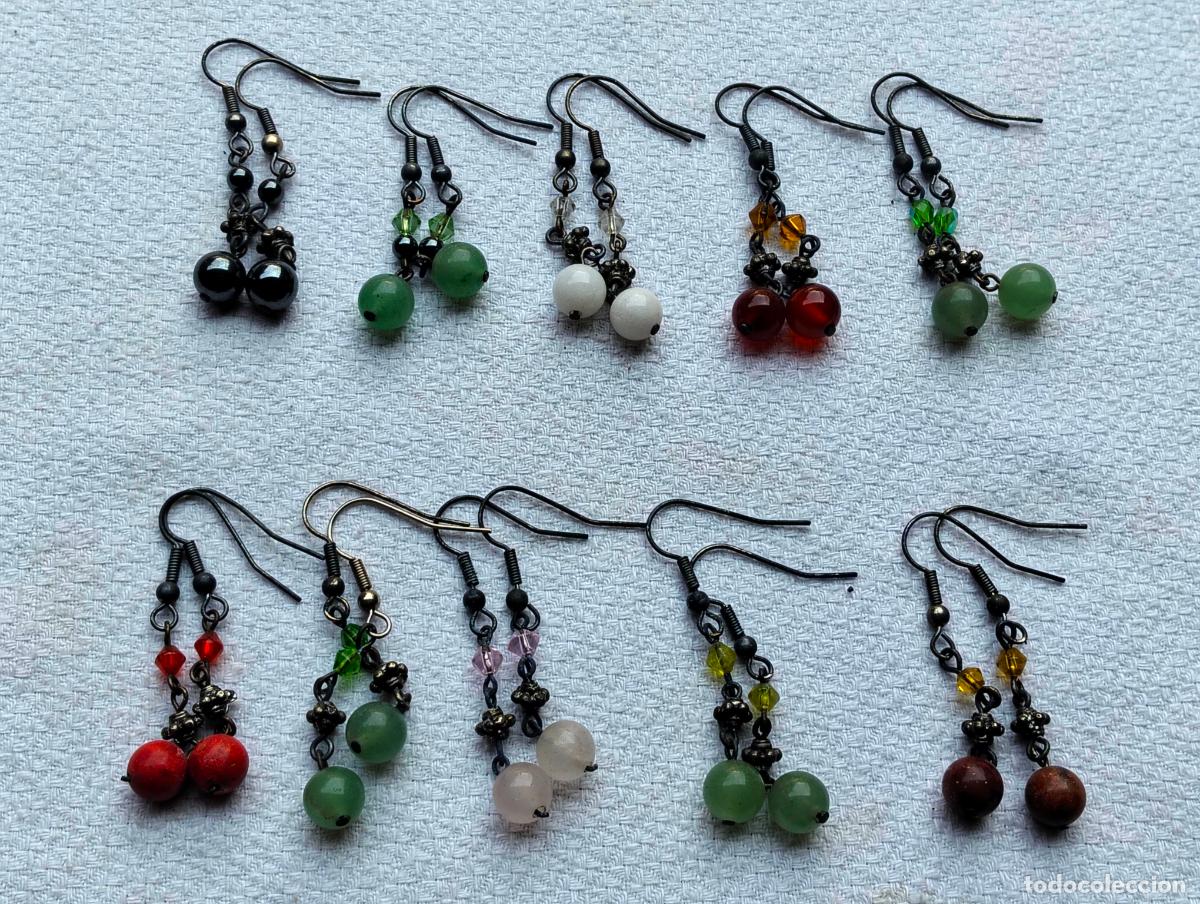 Joaillerie: Lote pendientes de piedra mineral de colores redonda cuentas plata de ley y cristalitos
