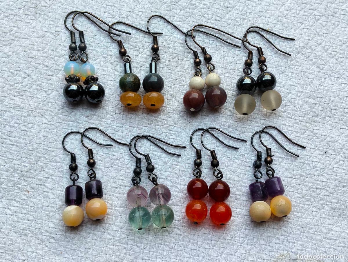 Joaillerie: Lote pendientes de piedra mineral de colores redonda cuentas plata de ley y cristalitos